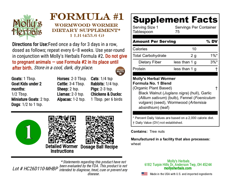Formula 1 Herbal Wormwood Worm Formula One for All Animals - Molly's Herbals