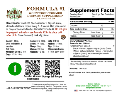 Formula 1 Herbal Wormwood Worm Formula One for All Animals - Molly's Herbals