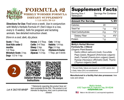 Formula 2 Herbal Weekly Worm Formula Two for All Animals - Molly's Herbals