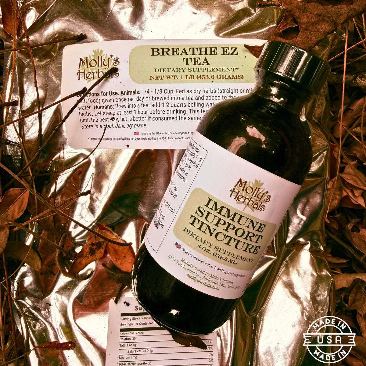 Winter Wellnes Duo- Breathe EZ Tea + Immune Support Tincture - Molly's Herbals